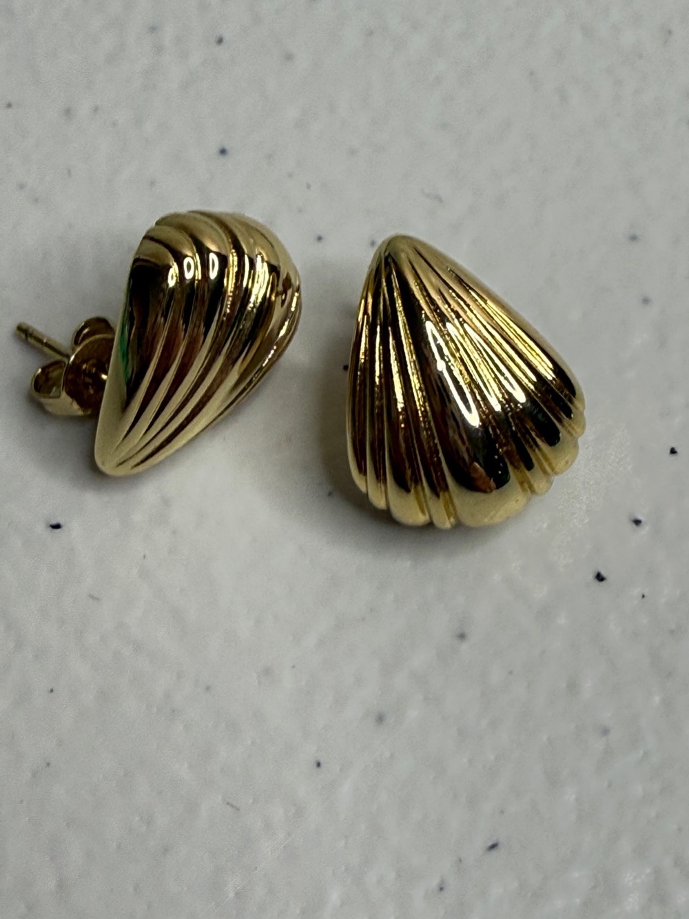 Gold Ribbed Shell Stud Earrings - Women Jewelry